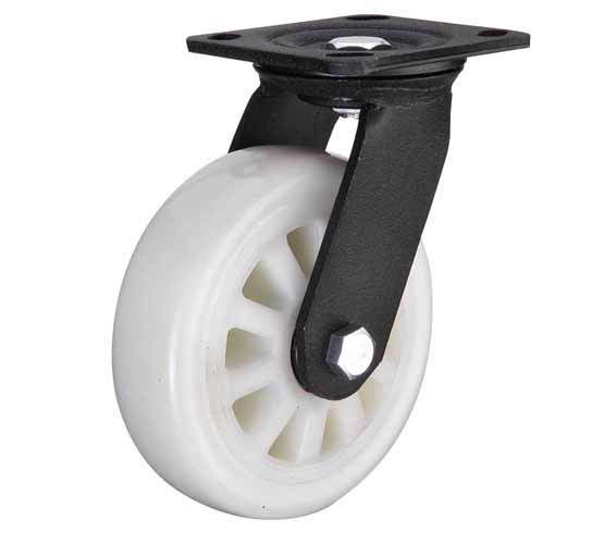Buy Durable caster rotating 4"x2" white nylon wheel for heavy duty caster with black lacquer plated at wholesale prices