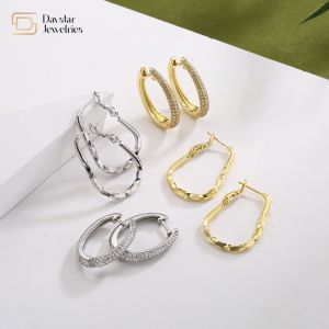 Geometric Rhinestone 18k Gold Plated Earrings , Diamond Huggie Hoop Earrings