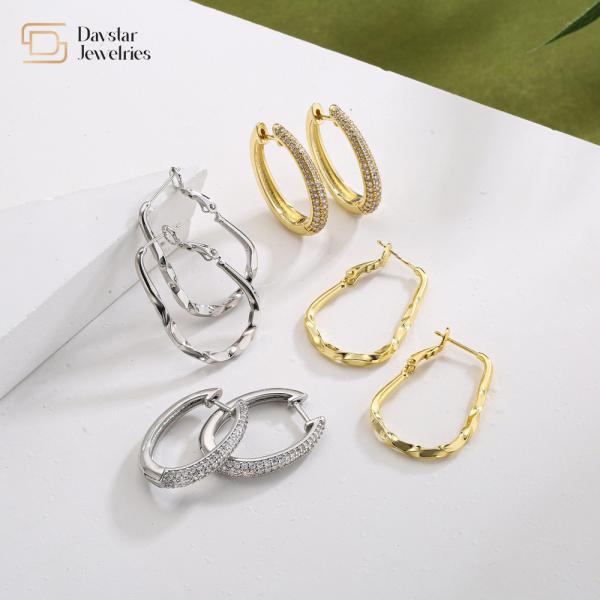 Buy Geometric Rhinestone 18k Gold Plated Earrings , Diamond Huggie Hoop Earrings at wholesale prices