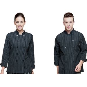 Print Logo Black Chef Uniform Full Length Vertical Pattern Design With Double