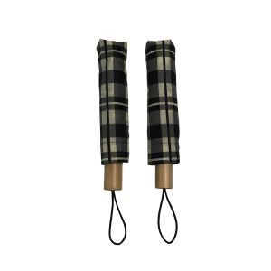 SGS Manual Open Wooden Handle Check Printing Foldable Umbrella