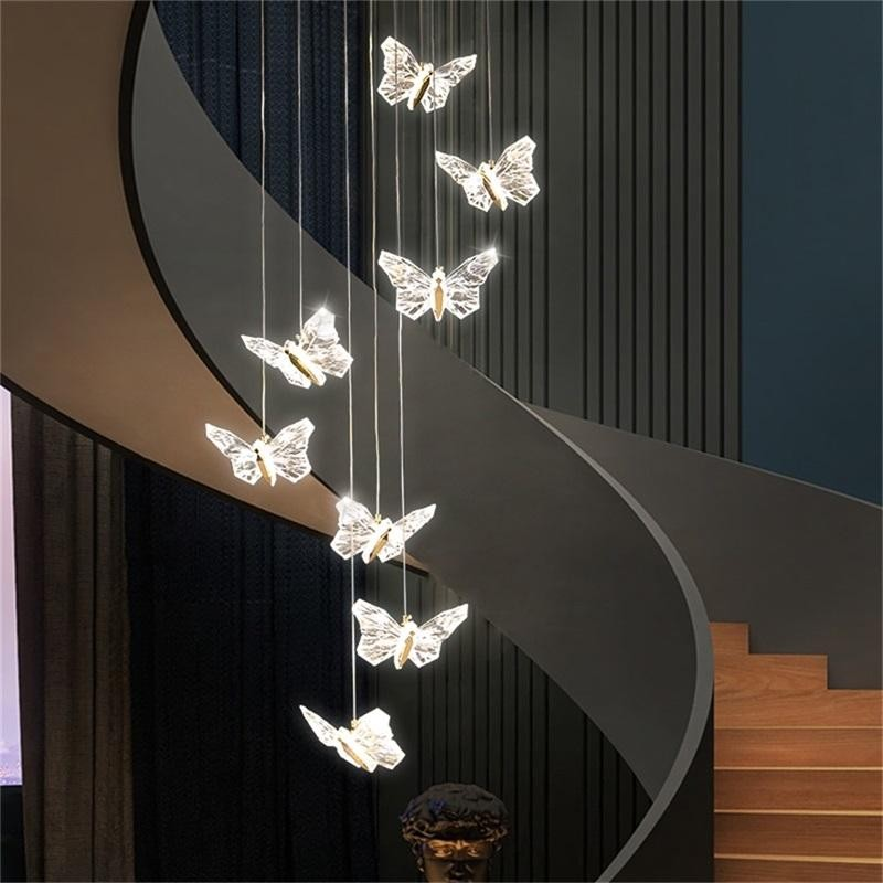 Modern Simple Acrylic Transparent Butterfly Pendant Lamp Minimalist Multihead