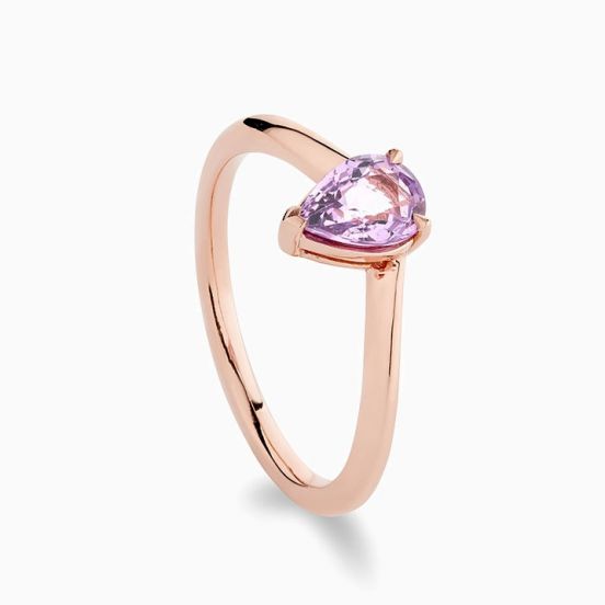 Rose Gold Plated 925 Sterling Silver Pear Cut Purple Sapphire Curved Stackable Ring