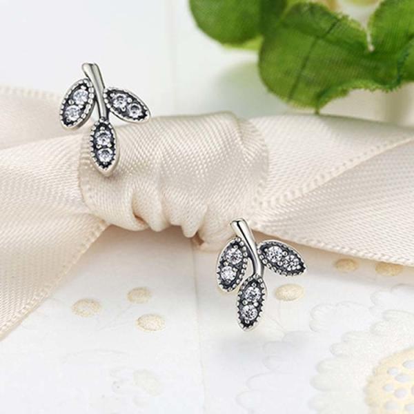 Sterling Silver Pave Cubic Zircon Leaves Stud Earrings (E12281)