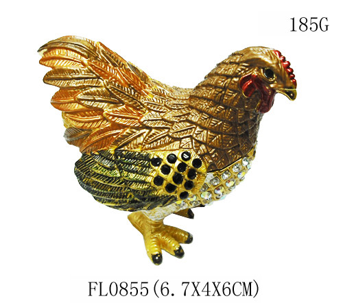 Hen hinged trinket jewelry box for new year rooster figure gifts jeweled enameled trinket boxes