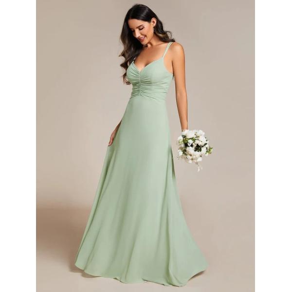 Chic Empire A-line Adjustable Straps V-neck Pleated Mint Green Chiffon Bridesmaid Dress