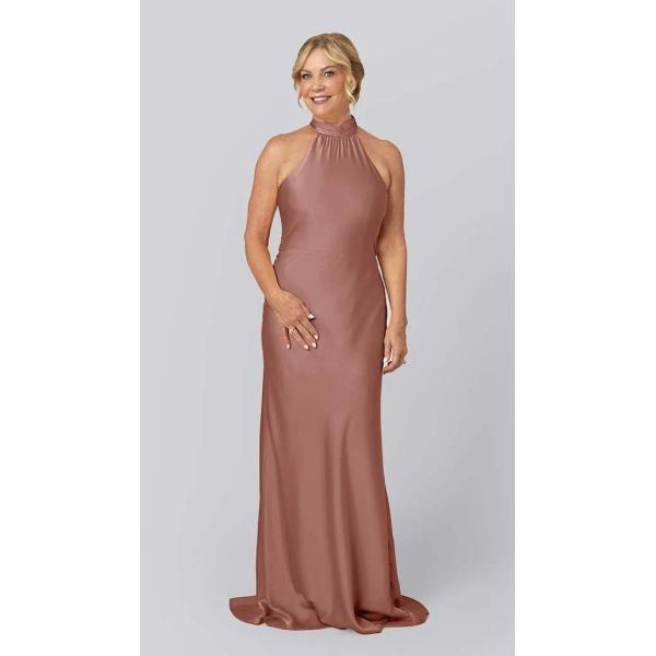 Sexy Sleeveless Customized Sweep Train Keyhole Back Halter Zipper Black Satin Mother Of The Bride Dress