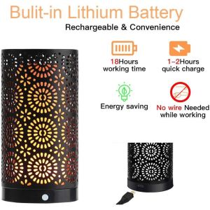 Outdoor 2Pcs 72mm×H140mm Led Flickering Flame Lantern USB Rechargeable