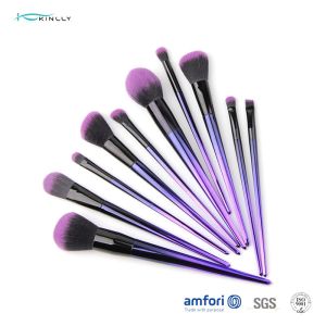 Gradient Plastic Handle Synthetic Hair Makeup Brush With Aluminum Ferrules