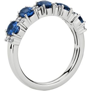 Blue Oval Lab Created Sapphire and CZ Five-Stone Ring With Silver