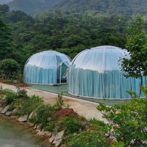 PC Dome Outdoor Bubble Tents Wooden Carton Package With LED Light