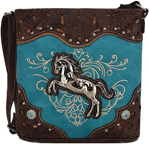 WESTERN STYLE HORSE PURSE EMBROIDERED FLORAL RHINESTONE STUDS CROSSBODY HANDBAGS COWGIRL COUNTRY WOMEN SINGLE SHOULDER B