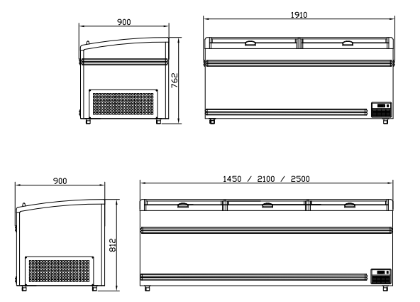 Supermarket Chest Freezer With Static Cooling System And Sliding LOW-E Glass Door