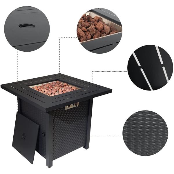 50,000 BTU 28'' Square Fire Pit Table Outdoor Propane Brazier With Lid