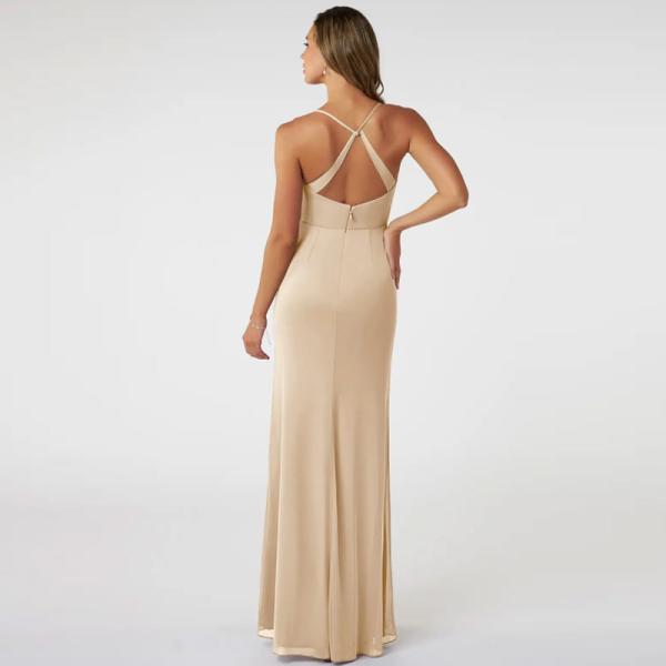 Beautiful Sheath Spaghetti Straps Long Chiffon Bridesmaid Dress Sweetheart Spaghetti Straps Sheath Backless Keyhole