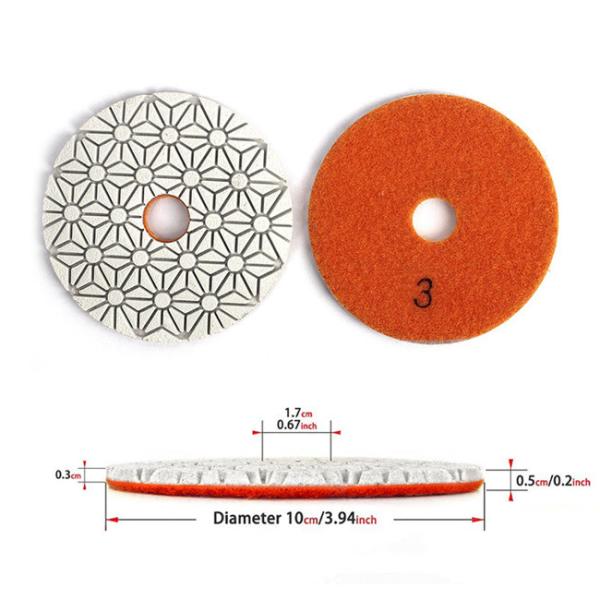 Thickness 3mm Dry 3 Step Vitrified Diamond Polishing Pads 100mm