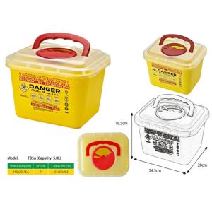 5 Litre Sharps disposal container, Sliding Lid, Red,Sharps Container |