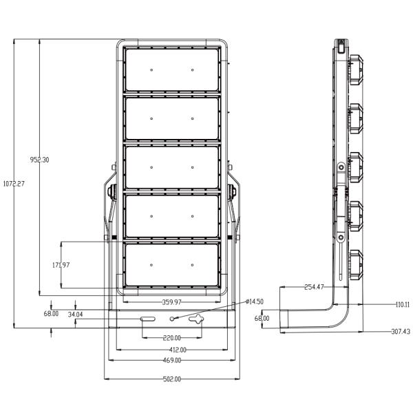 250-1250W Adjustable IP66 5years Wattanty LED High Mast Light With Overheat Protection For Sport Fiedl Stadium