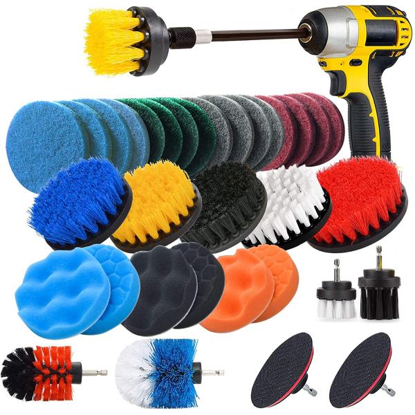 37pcs ROHS Drill Cleaning Brush Set Scrub Pads With Extend Long Attachment