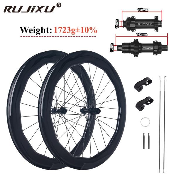 RUJIXU 700c Carbon Bicycle Wheelset 6560mm 30mm Width 24 Holes Clincher Wheels Disc Brake Road Cycling with Disc Brake System
