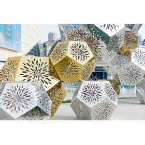 China Gold Plated Public Art Decorative Metal Sculpture Large Hollow Stainless Steel on sale