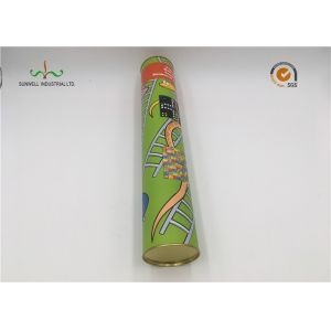 157G Art Paper Long Custom Cardboard Cylinder Tubes With Metal Tin Lid For Toy
