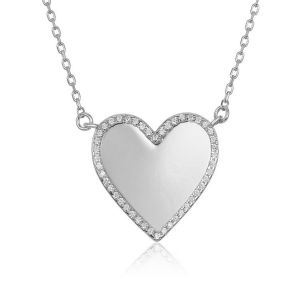 White CZ Heart Necklace 16" Personalised Love Heart Necklace