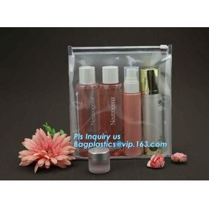 k bags for cosmetic puff automatic slider zipper bag, OEM clear PVC bag/ PVC