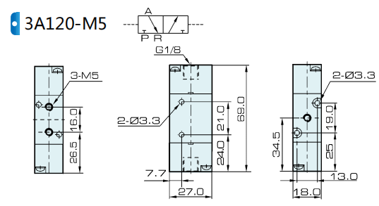 3A120-M5 Airtac Type Double Air Pilot Pneumatic Valve 3 Way