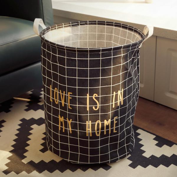 Puting Foldable washing laundry clothes basket toy storage bag bathroom box customized coffee plaid love is in my home