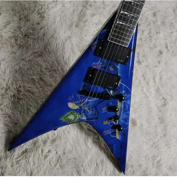 Factory Customized Special Body Blue Flying V Electric Guitar Black Hardware with A Top Quality