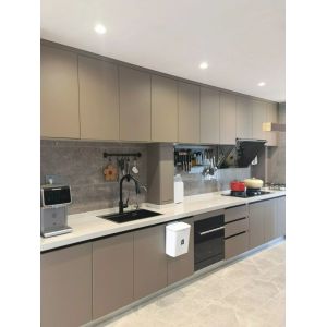 Matte Anti-Scratch Lacquered Hygienic Kitchen Cabinet With Gallery Lighting