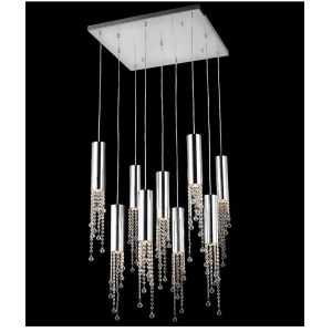 Modern chrome crystal ceiling chandelier for dining room long loft staircase