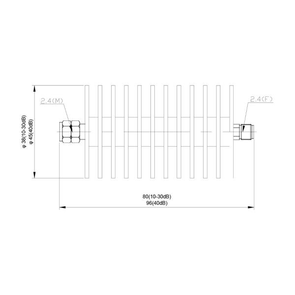 20 W Coaxial Fixed Attenuators DC - 40 GHz Connector 2.4 mm Attenuator
