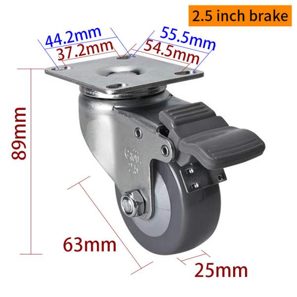 EDL Light Duty 2.5inch 70kg Plate TPU Caster by Rigid, Swivel and Brake type