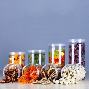 55mm Clear Round Plastic Storage Jars With Aluminum Lids Explosion Proof
