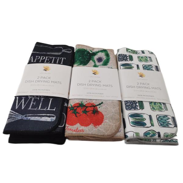 Microfiber Dish Drying Printed Mat For Kitchen Absorbent Pads