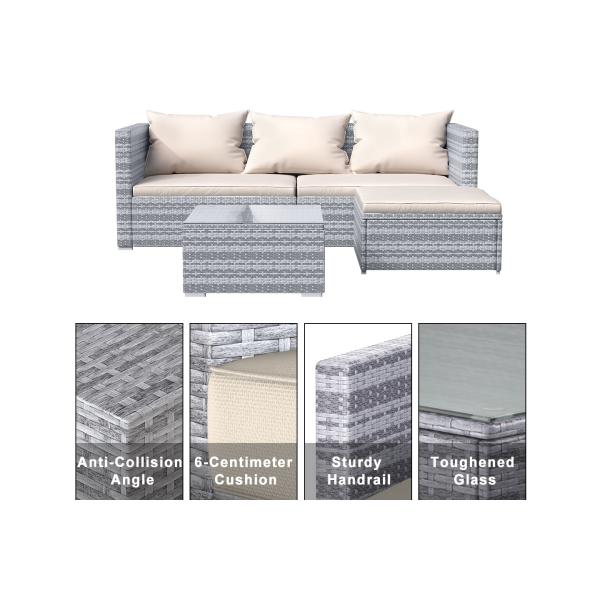 AJUNION Wicker Rattan Garden Sofa Outdoor Lounge Set 4 Piece with Y Mail Packing