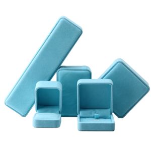 premium velvet square sky blue velvet jewelry box for bracelet Necklace ring
