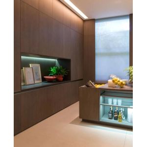 Luxury Simple House Furniture , Black Veneer Waterproof Kitchen Cabinet