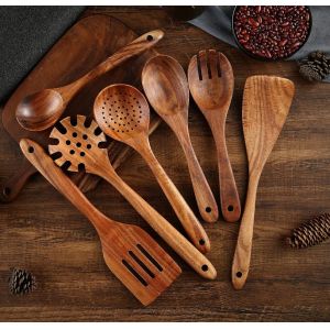 Eco Friendly Teak Wooden Utensil Set Multifunctional OEM Available