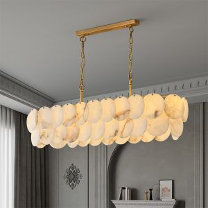 Natural Rectangle Marble Stone Pendant Light LED Living Room Alabaster