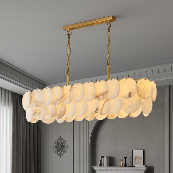 Natural Rectangle Marble Stone Pendant Light LED Living Room Alabaster