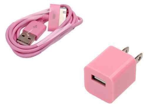 Quality AC Wall Charger Adapter with iphone 4 Data Sync Cable for G 4S 3GS 3G iPod Touch Pink for sale