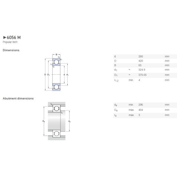 Brass Cage 6056M C3 Deep Groove Ball Bearing 280mm X 420mm X 65mm High Speed