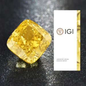 China Synthetic Loose Cushion Cut Laboratory Made Yellow HPHT Diamonds 1-2ct on sale