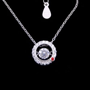 Dancing Pendant Sterling Silver Cubic Zirconia Necklace With Red Point Round