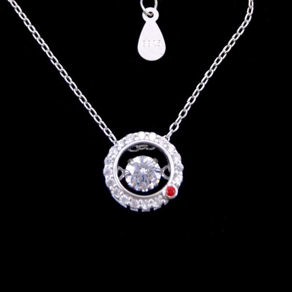 Dancing Pendant Sterling Silver Cubic Zirconia Necklace With Red Point Round