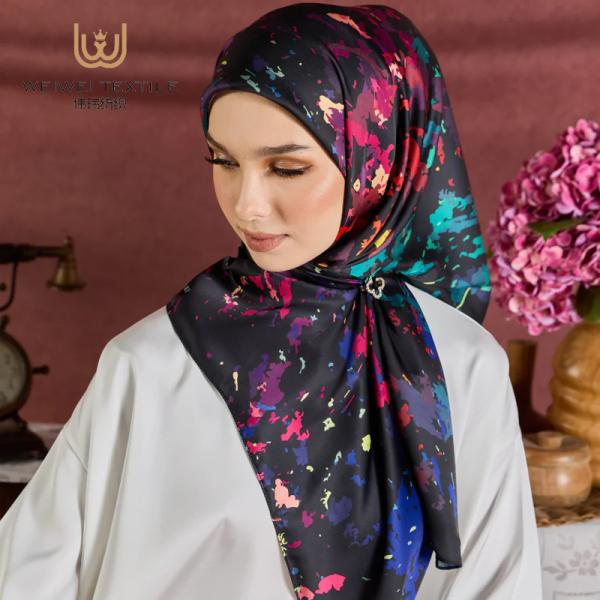 Wholesale Customized Elastic Satin Baby Seam Scarf Shawl Autumn Muslim Square Style with Logo Packing