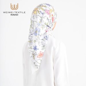 Factory Wholesale Customized Printed Logo Girl Women Shawl Square Floral Design